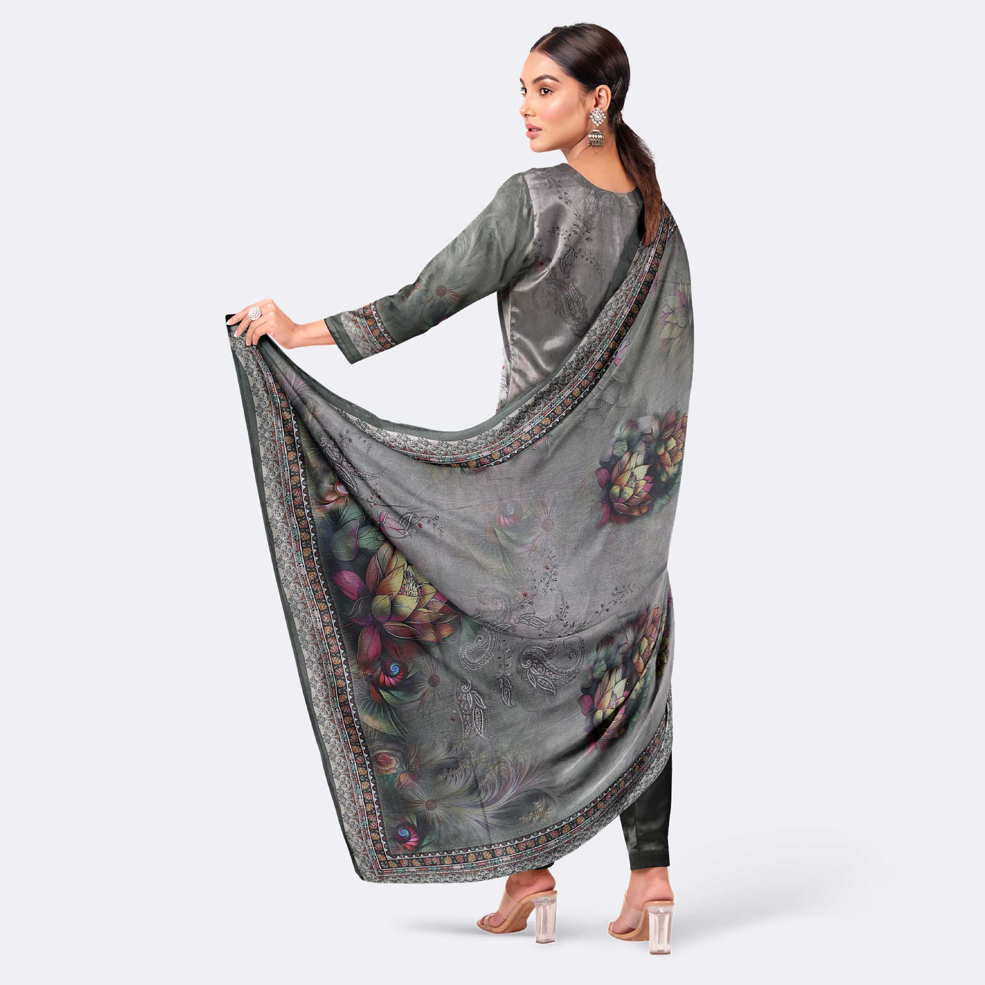 Warm Gray Digital Printed Premium Cotton Salwar Kameez