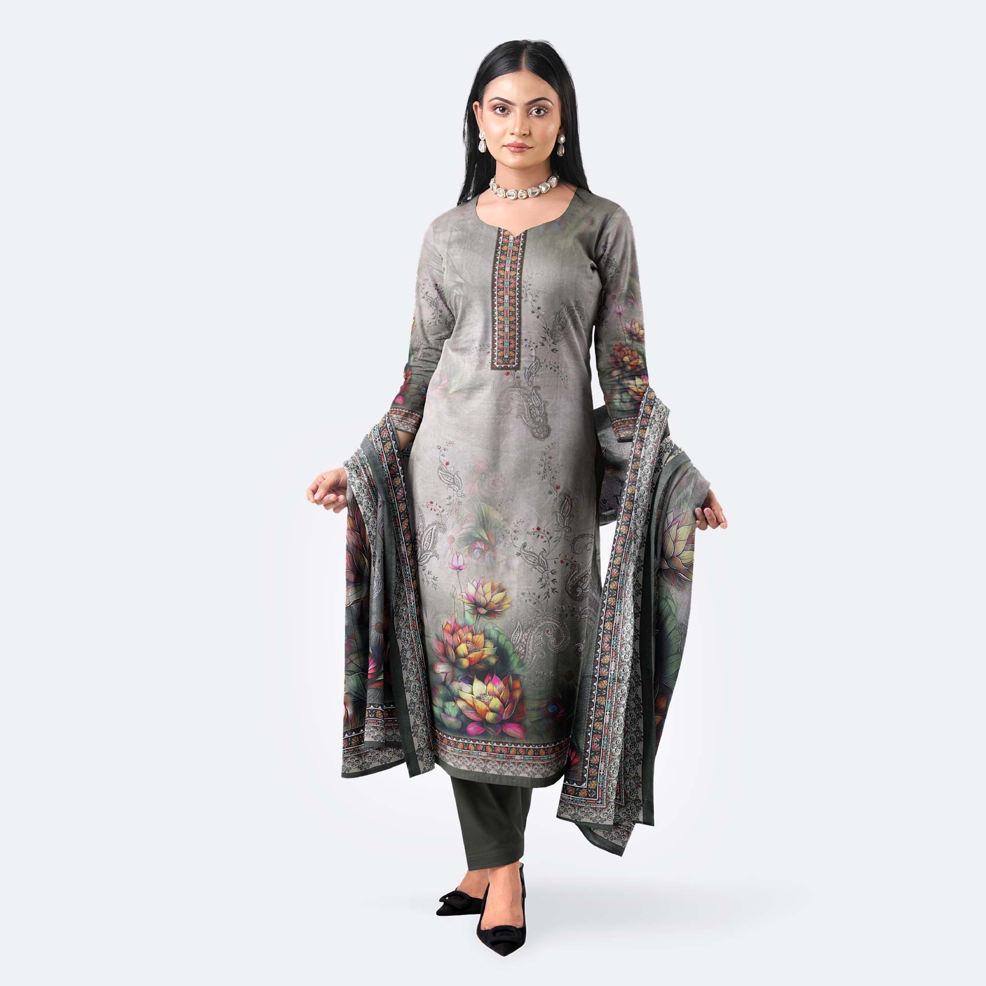 Taupe color Digital Printed Premium Cotton Salwar Kameez