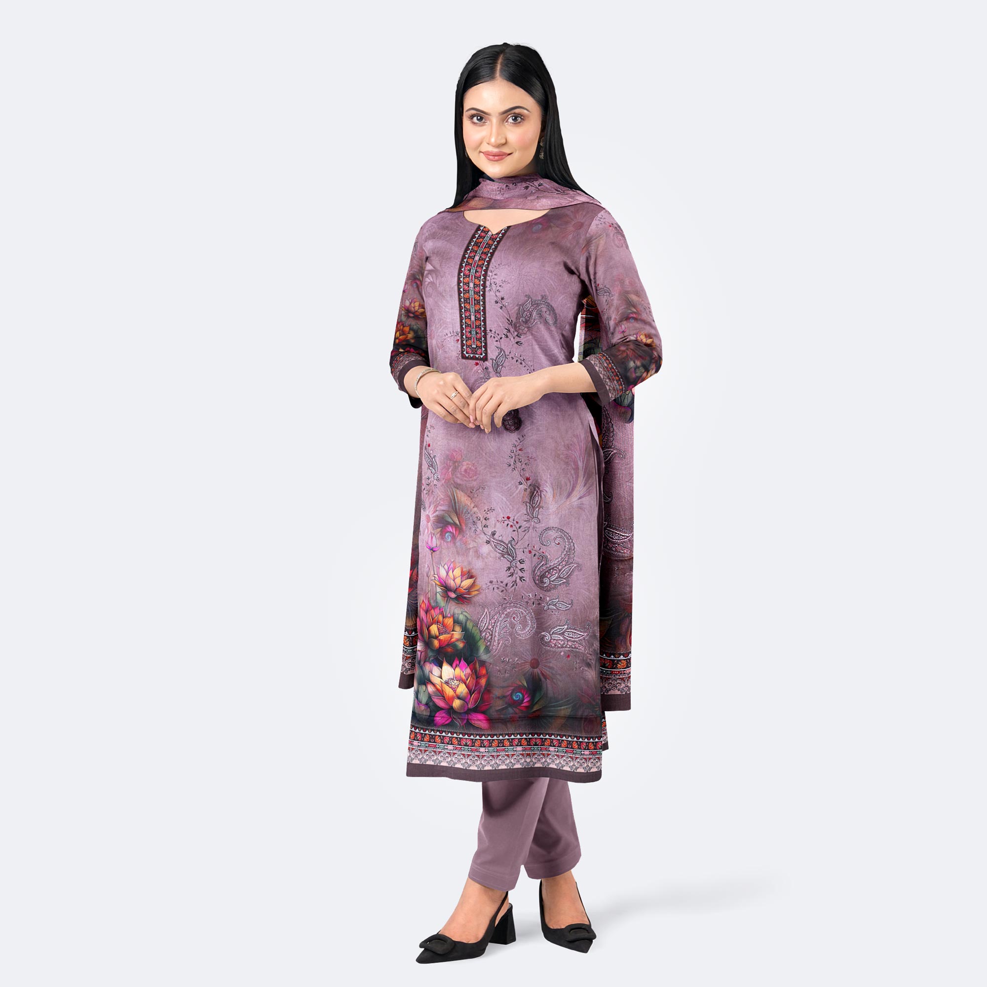 Heather Gray Digital Printed Premium Cotton Salwar Kameez