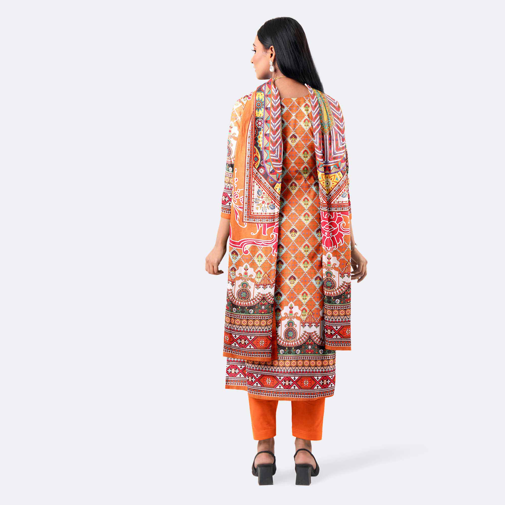 Burnt Coral Digital Print Premium Cotton Salwar Kameez