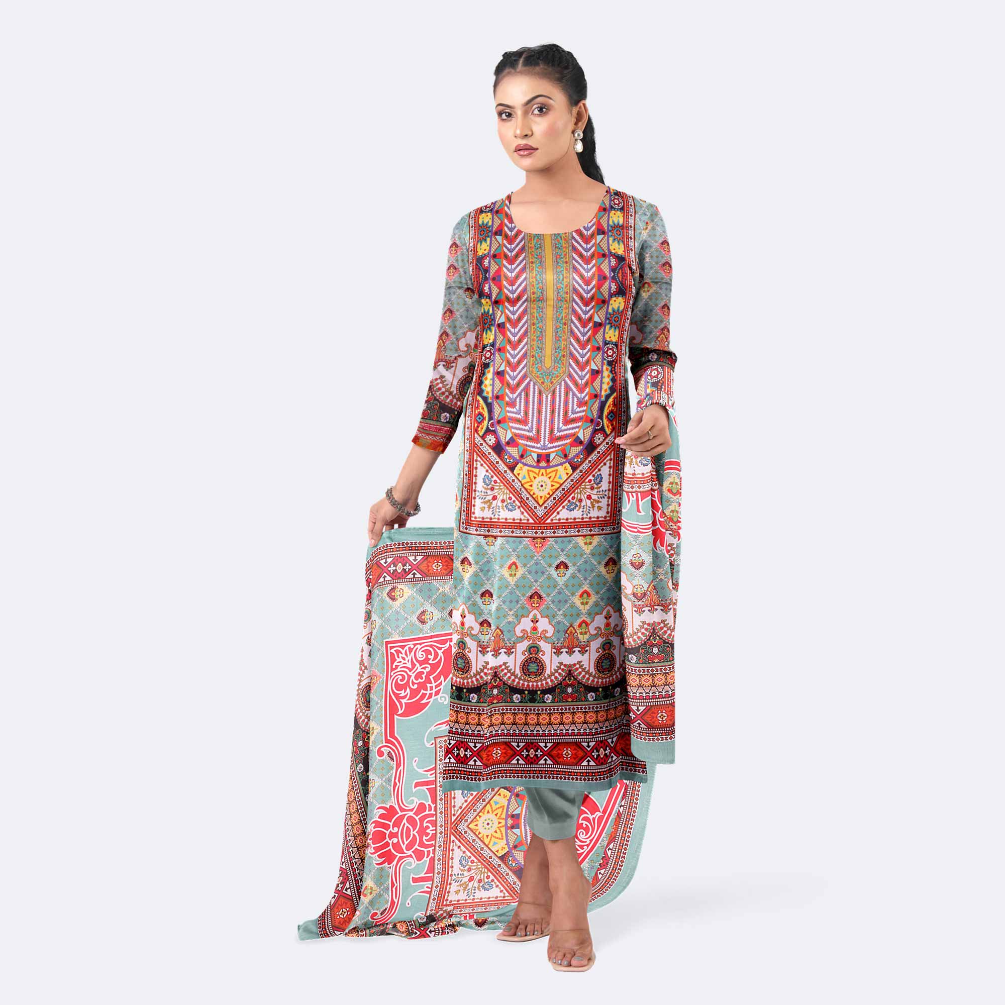 Blue Grey color  Digital Print Premium Cotton Salwar Kameez