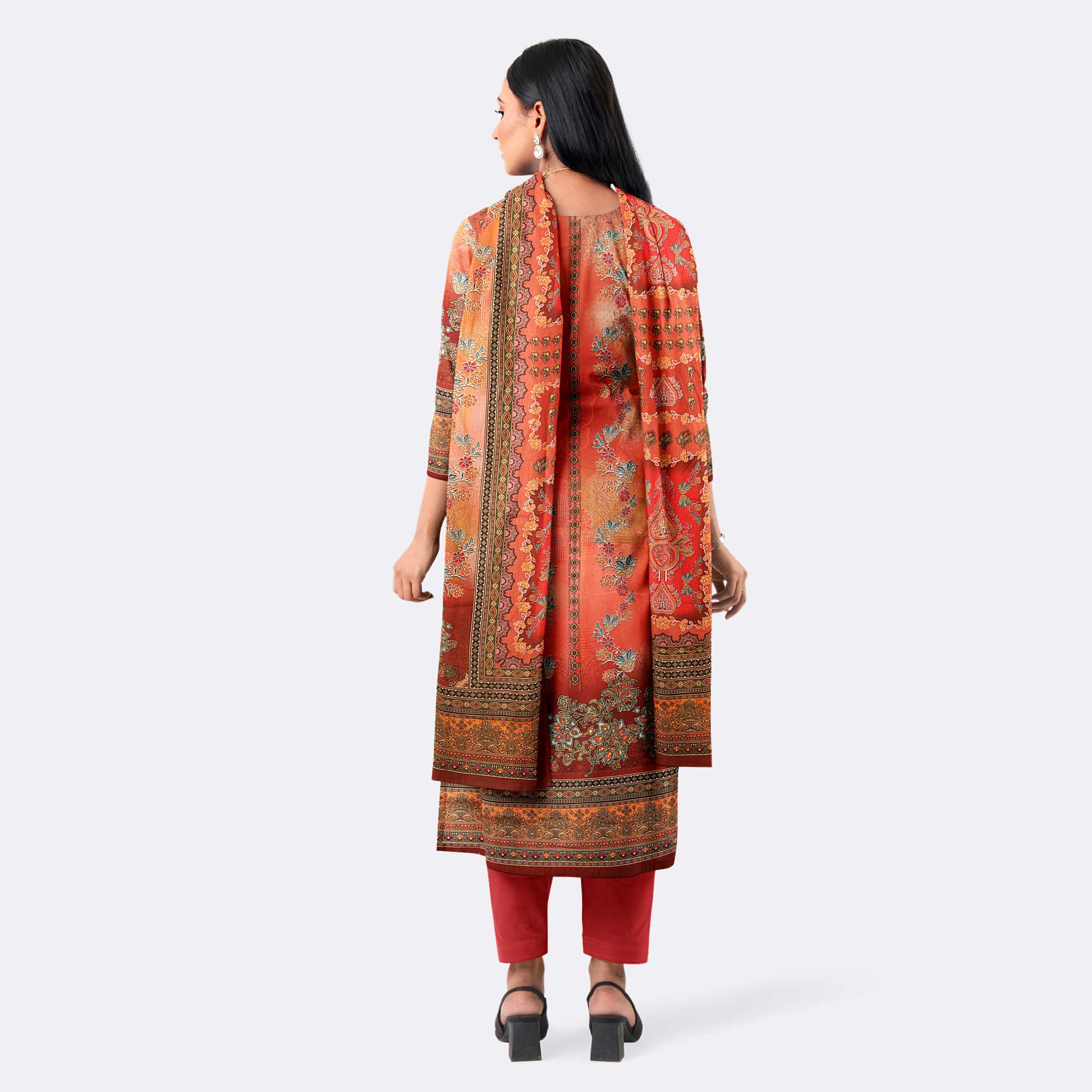 Rust Orange Digital Print Premium Cotton Salwar Kameez