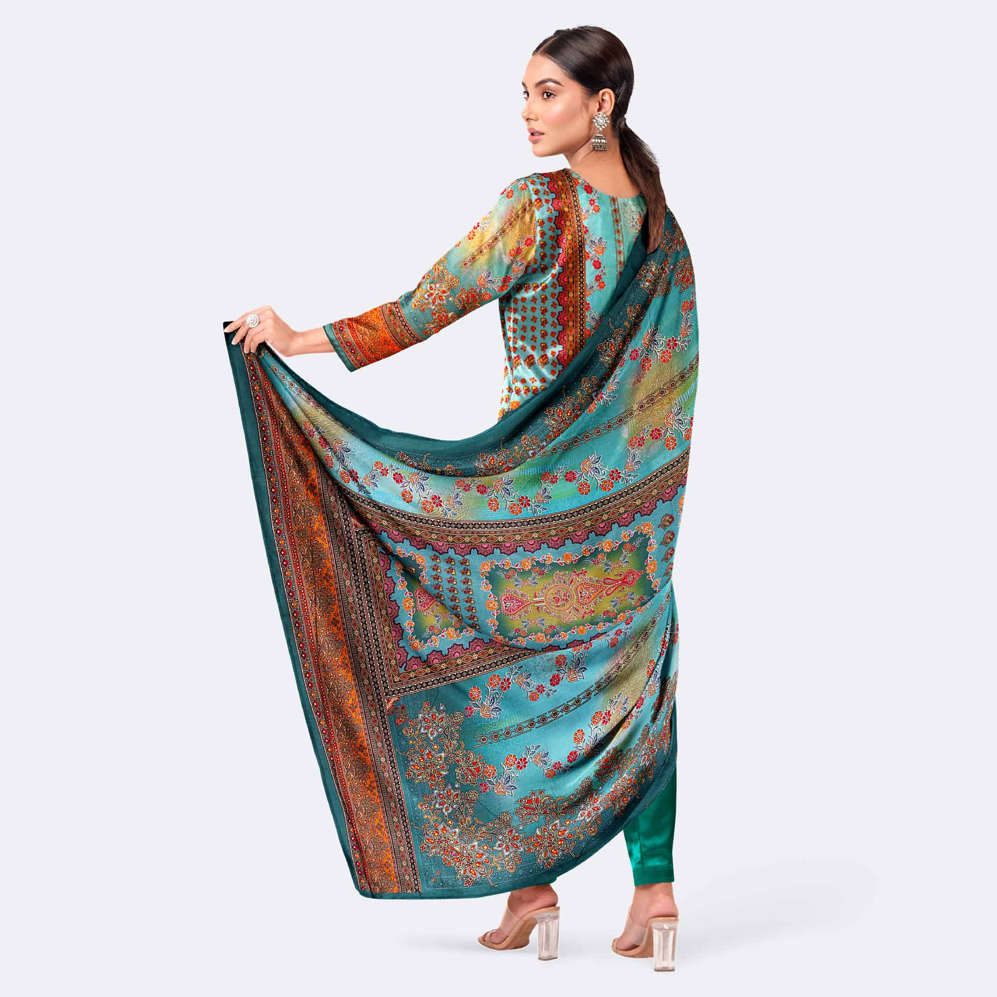 Neon Aqua Color Digital Print Premium Cotton Salwar Kameez