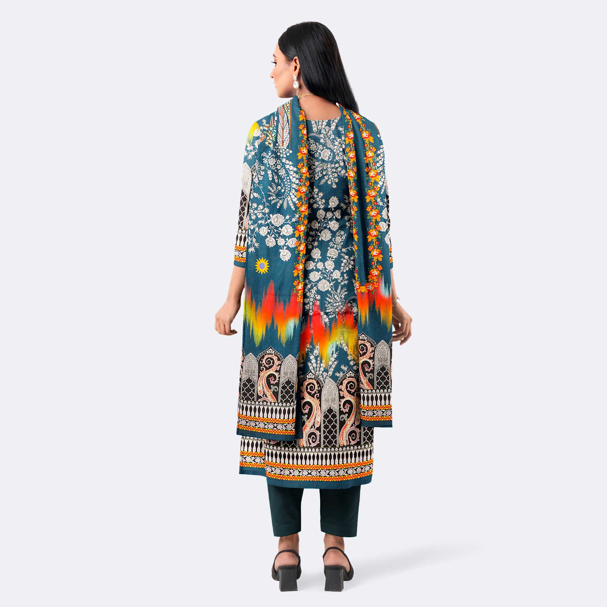 Teal Blue Digital Print Premium Cotton Salwar Kameez