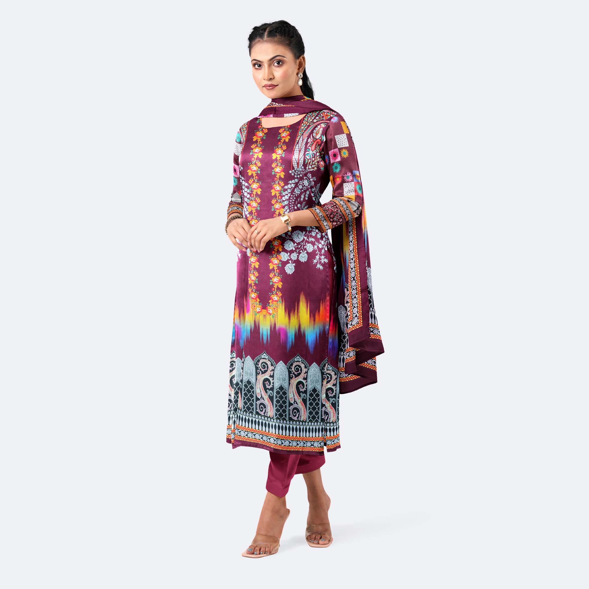 Deep Rosewood Digital Print Premium Cotton Salwar Kameez