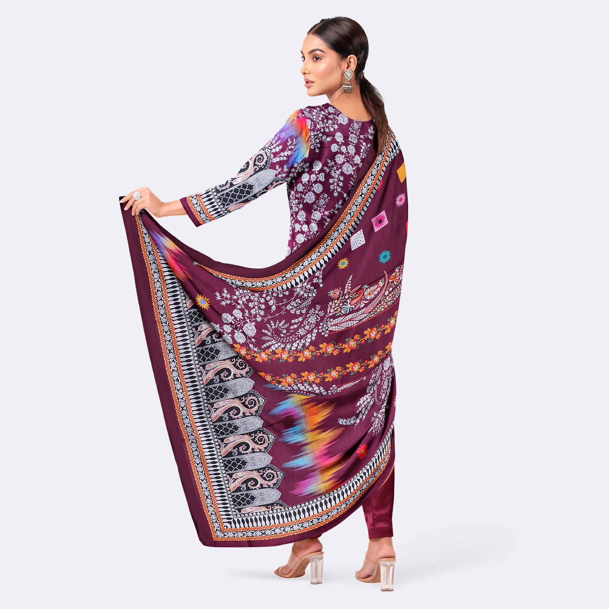 Deep Rosewood Digital Print Premium Cotton Salwar Kameez