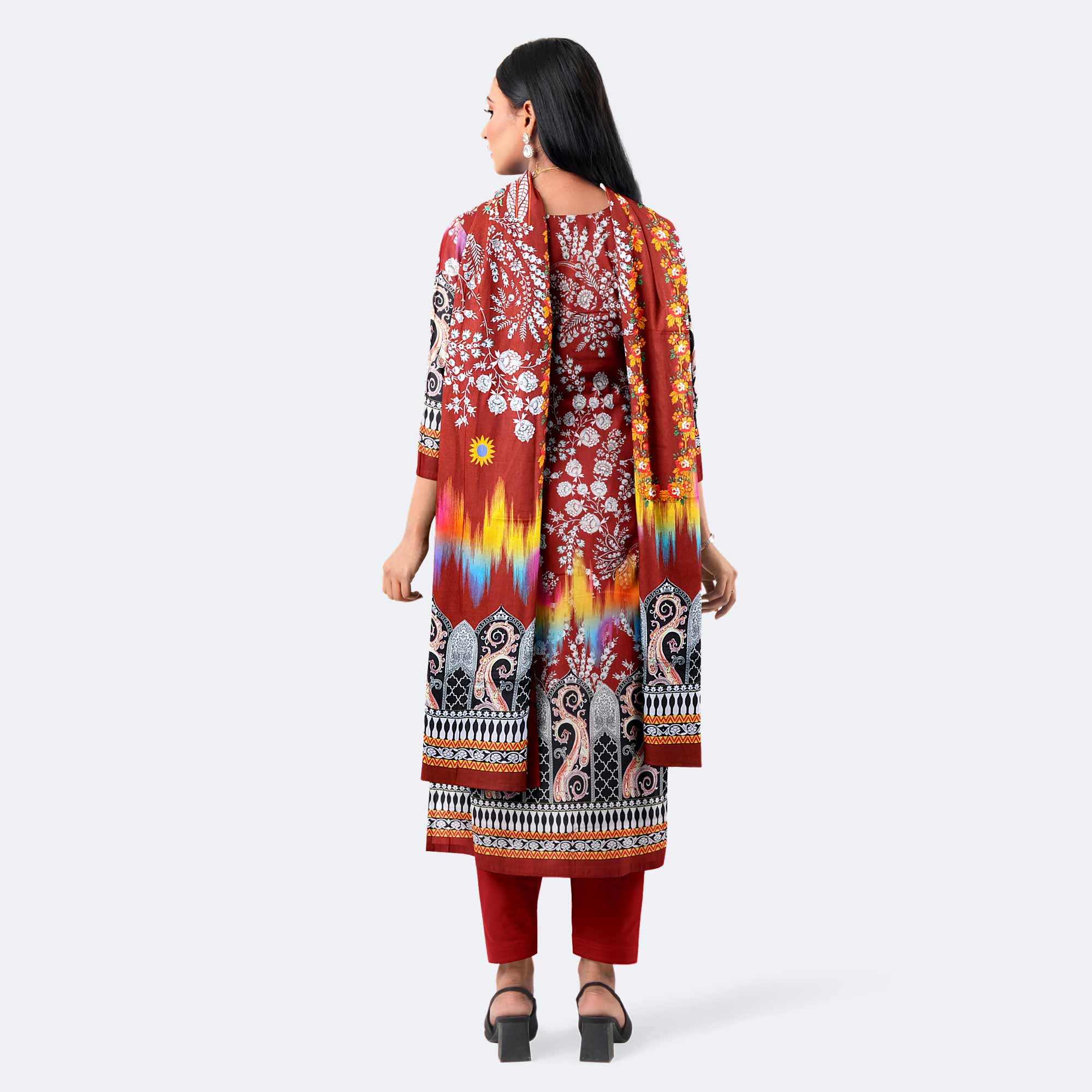 Dark Red Digital Print Premium Cotton Salwar Kameez