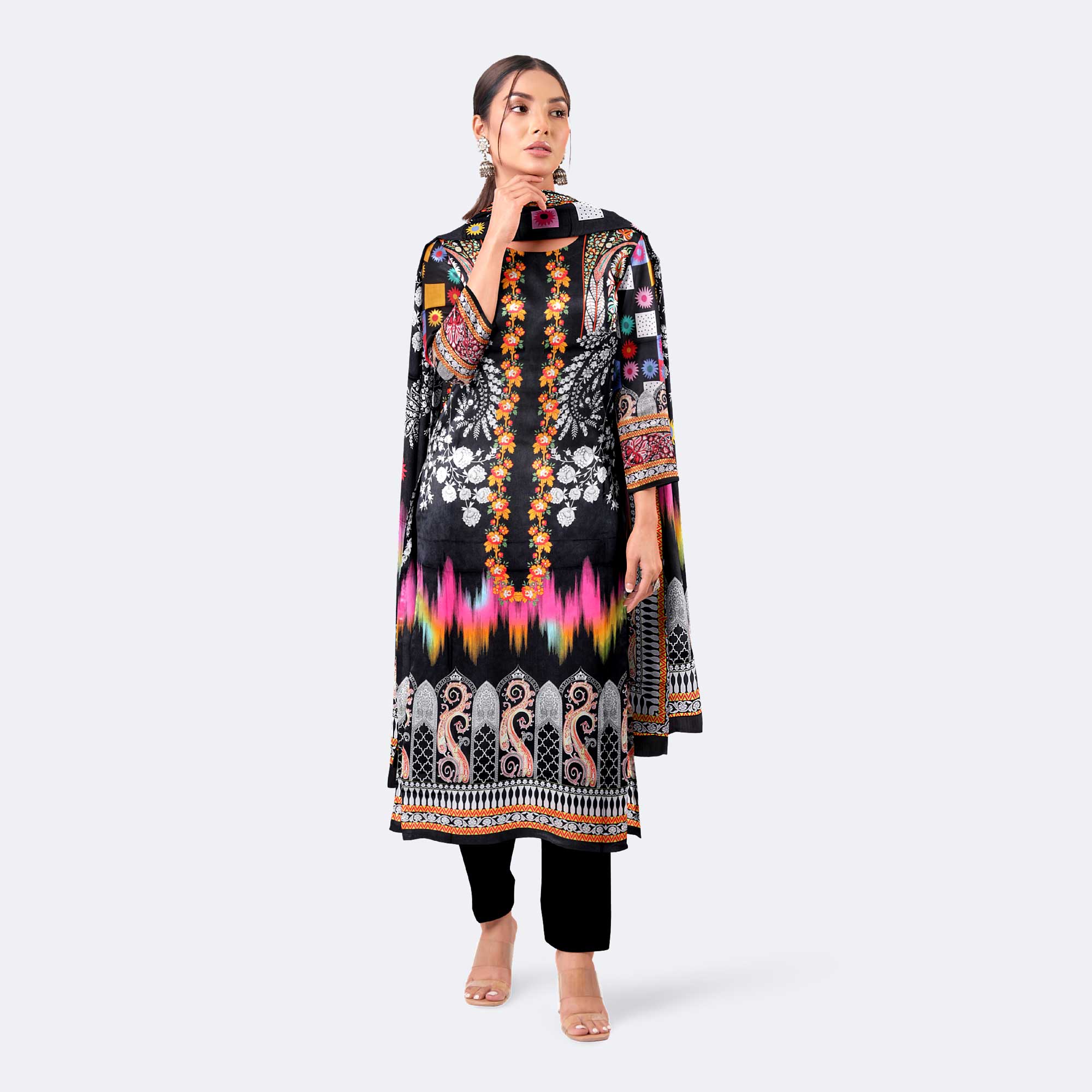 Black Digital Print Premium Cotton Salwar Kameez