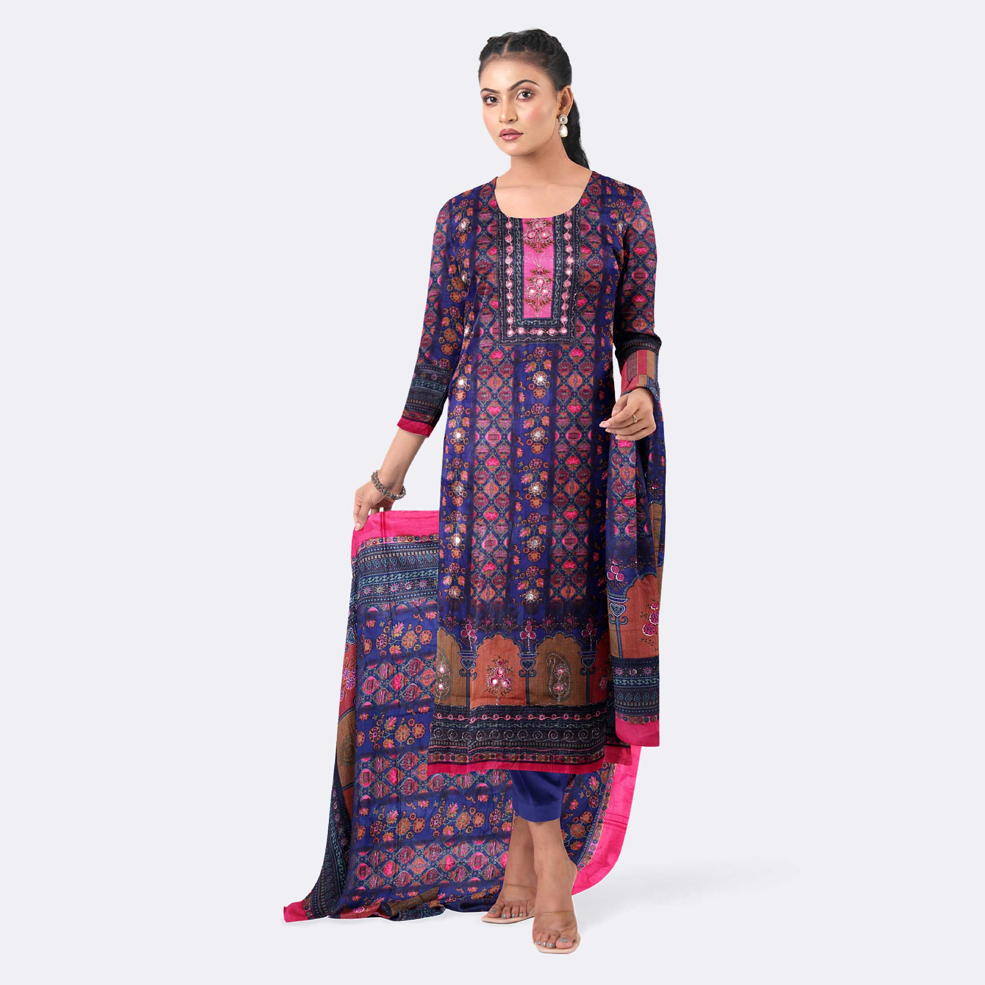 Navy Blue Digital Print Cotton Salwar Kameez