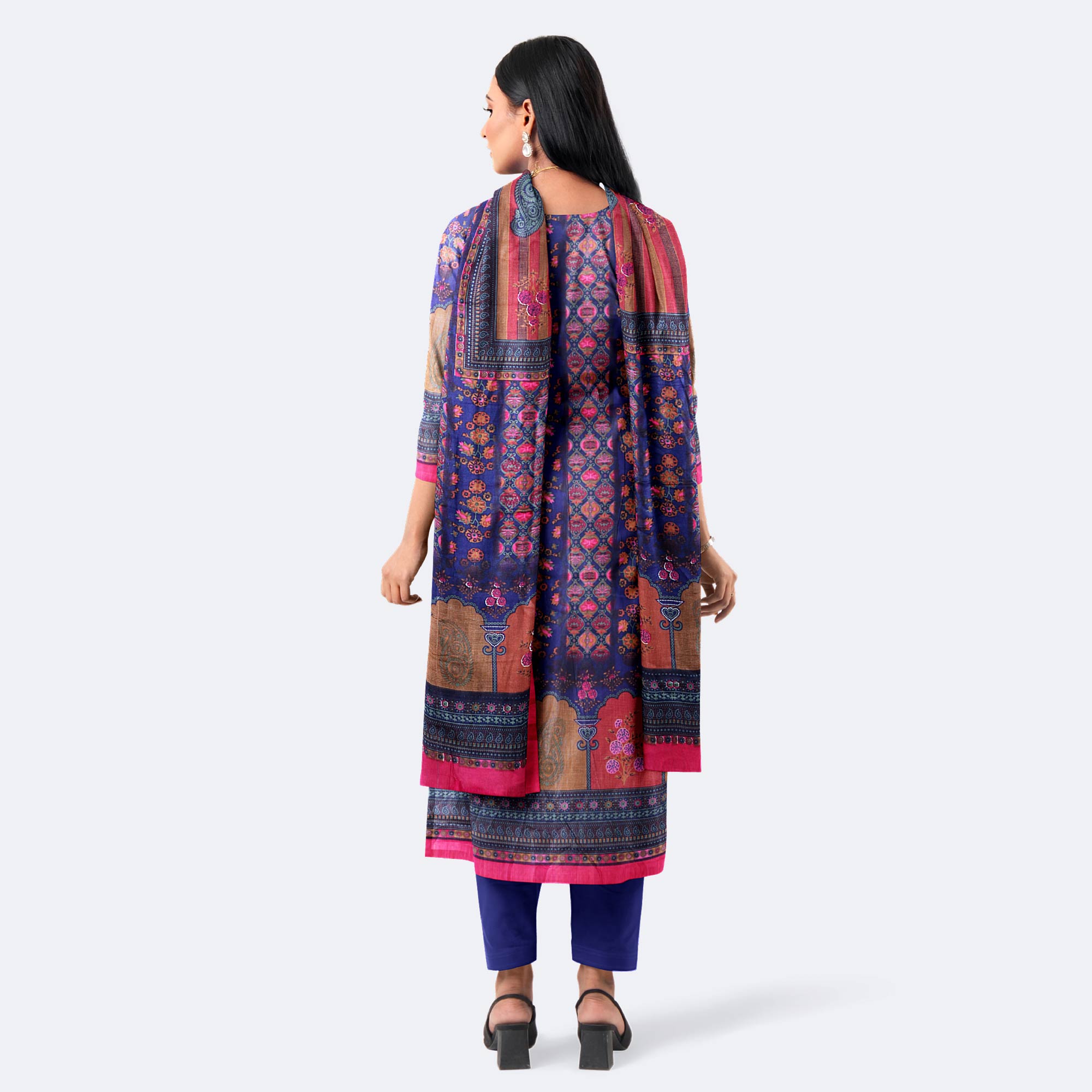 Navy Blue Digital Print Cotton Salwar Kameez