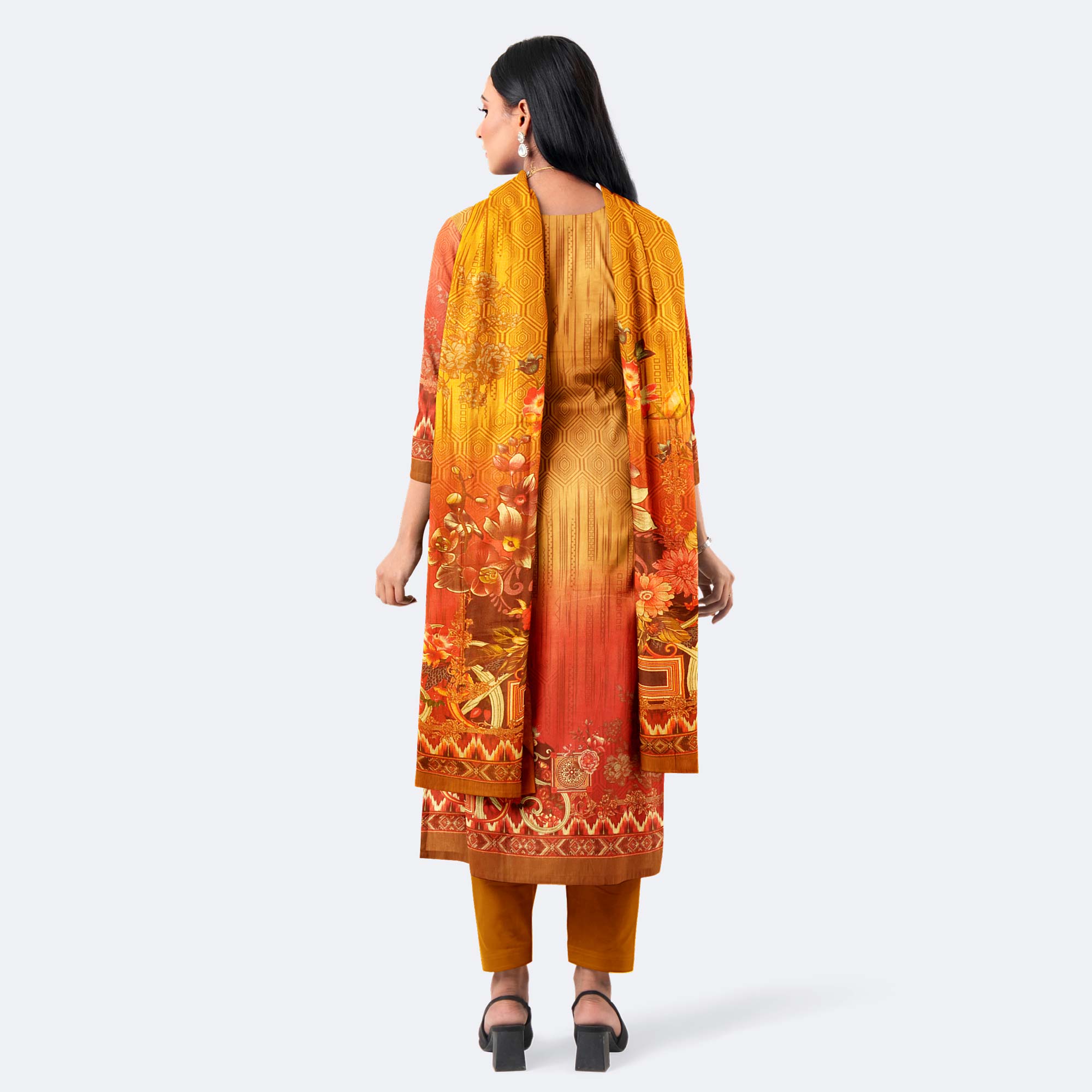 Burnt Orange Digital Print Cotton Salwar Kameez
