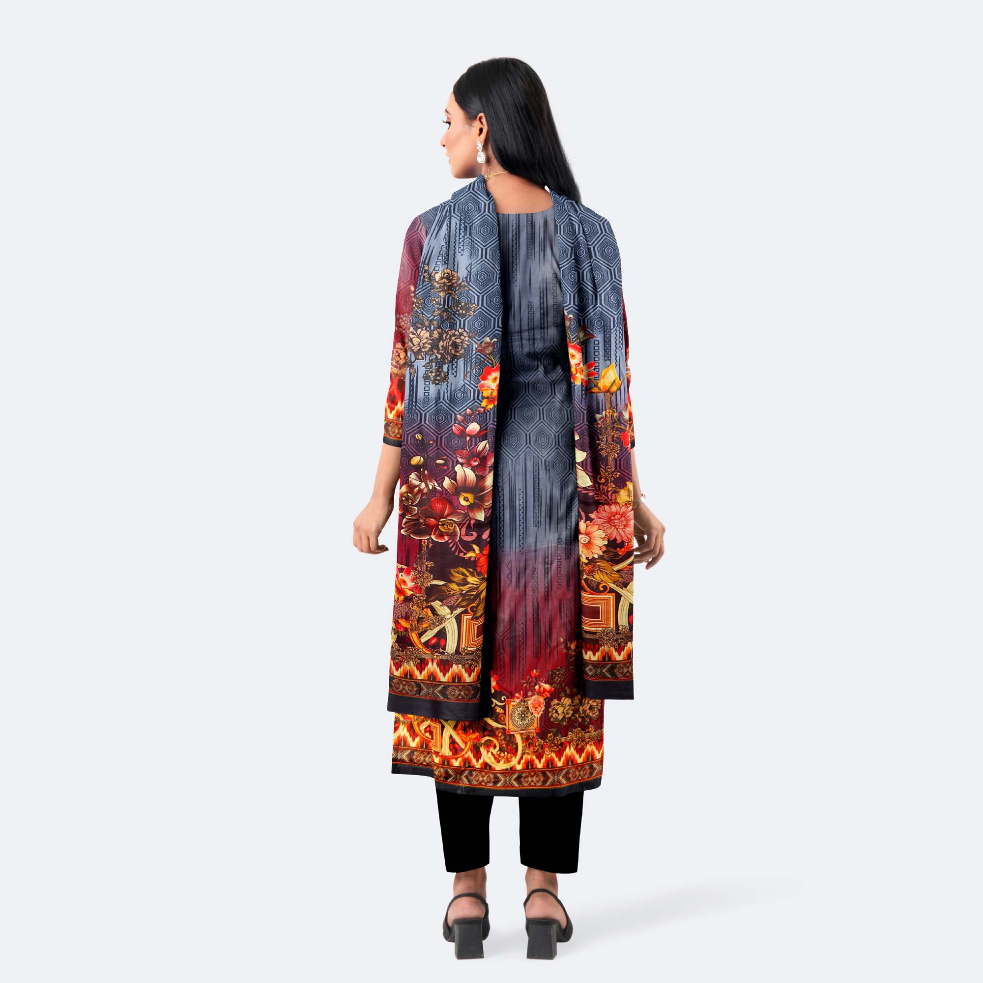 Slate Blue Digital Print Cotton Salwar Kameez