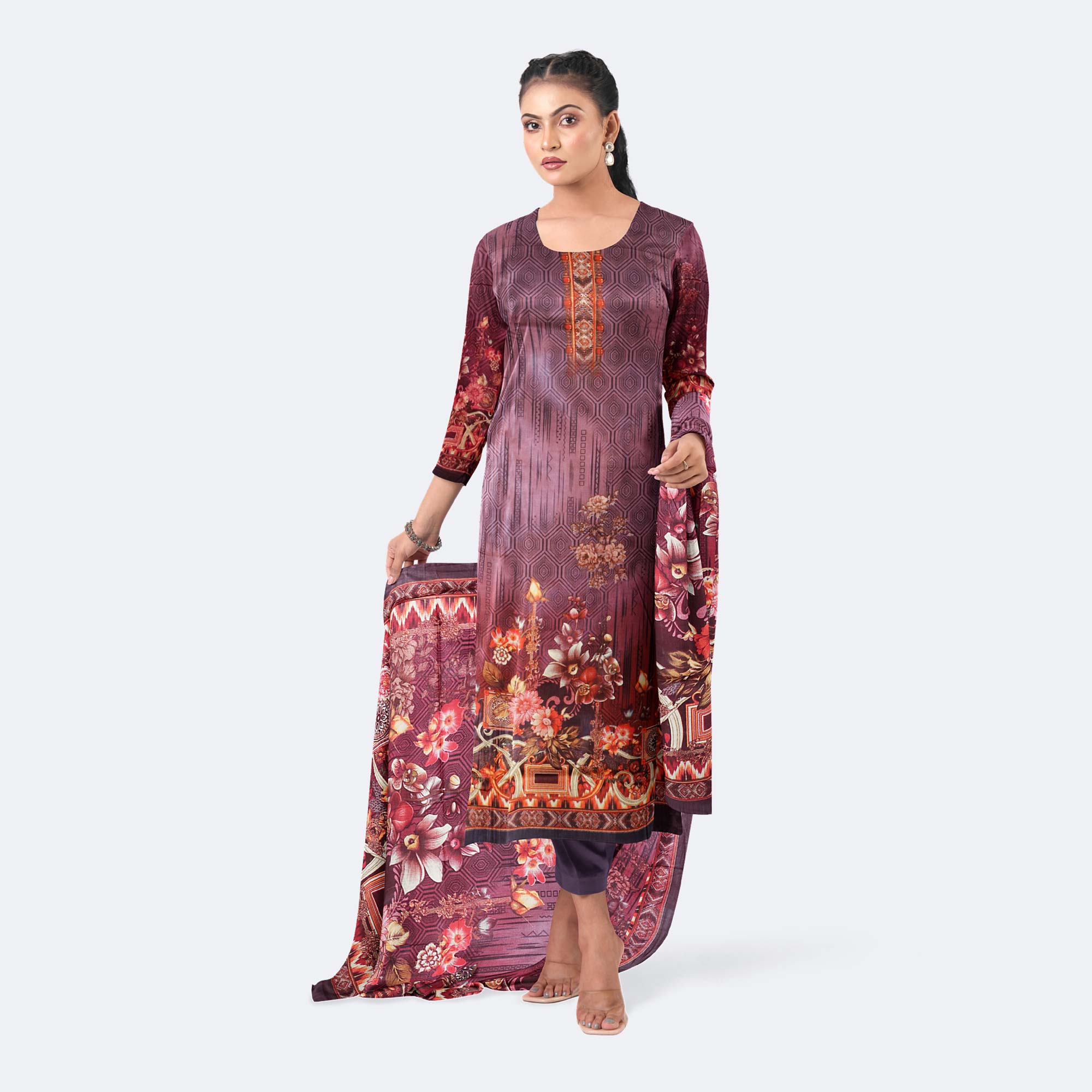 Dusky Rose Digital Print Cotton Salwar Kameez