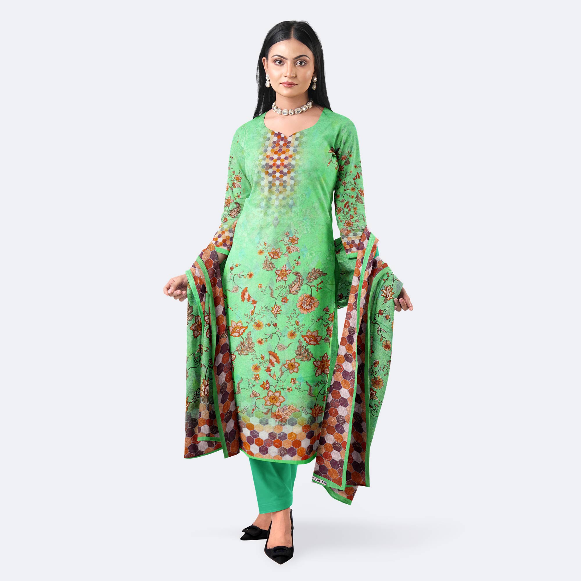 Mint Green Digital Print Cotton Salwar Kameez