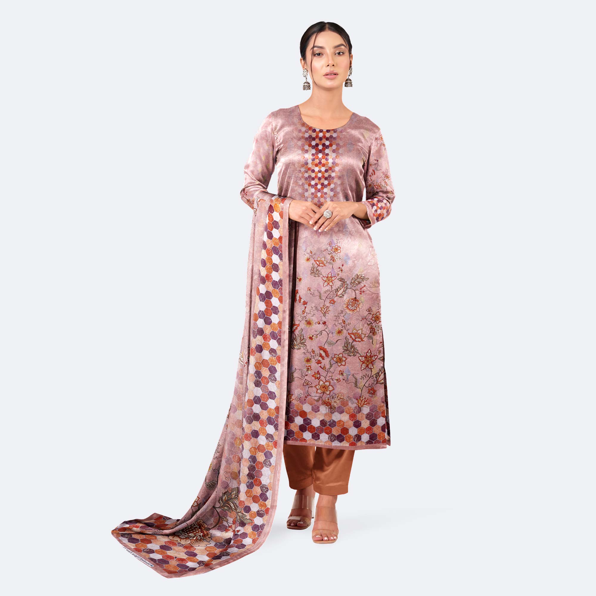 Muted Blush Pink Digital Print Cotton Salwar Kameez