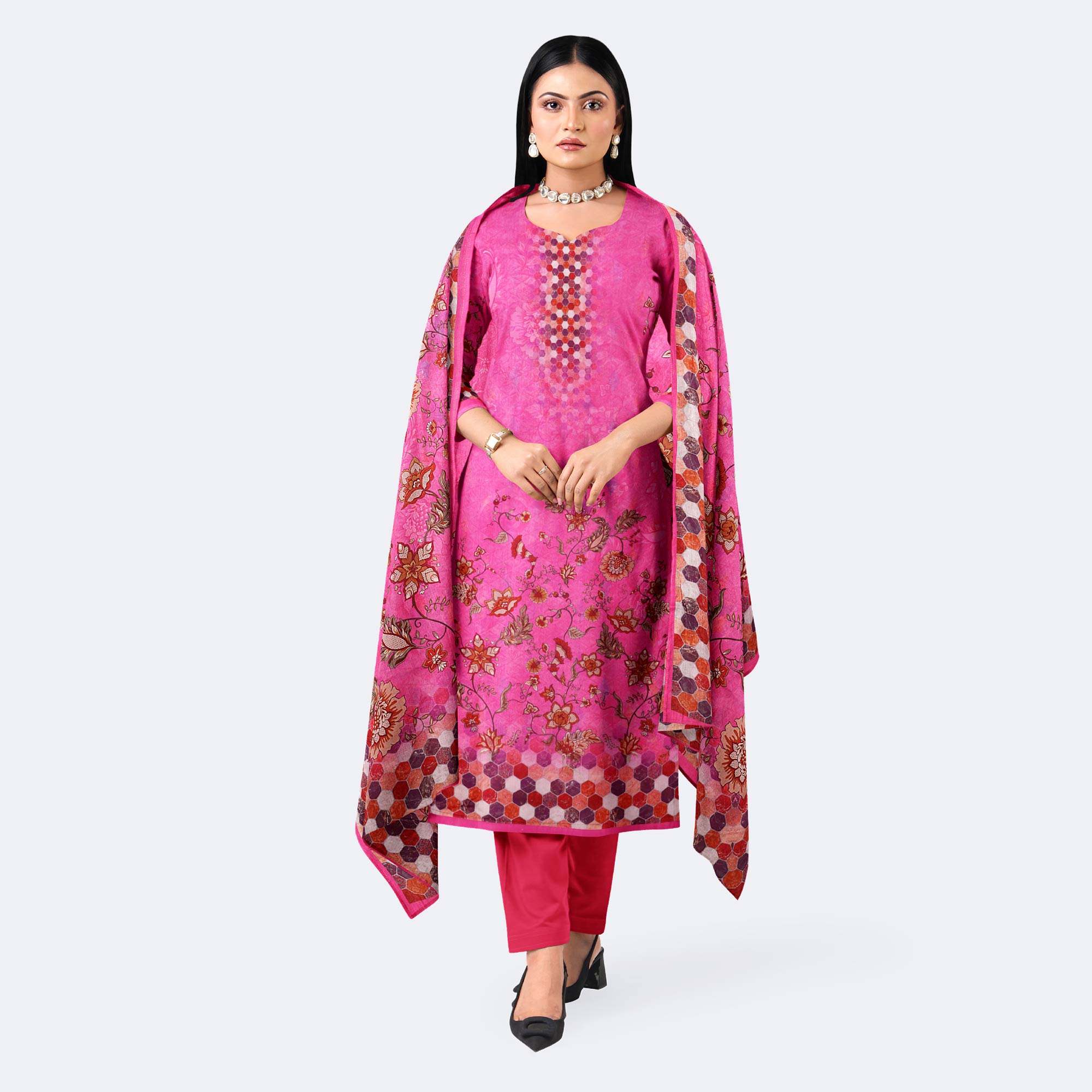 Vibrant Magenta Digital Print Cotton Salwar Kameez