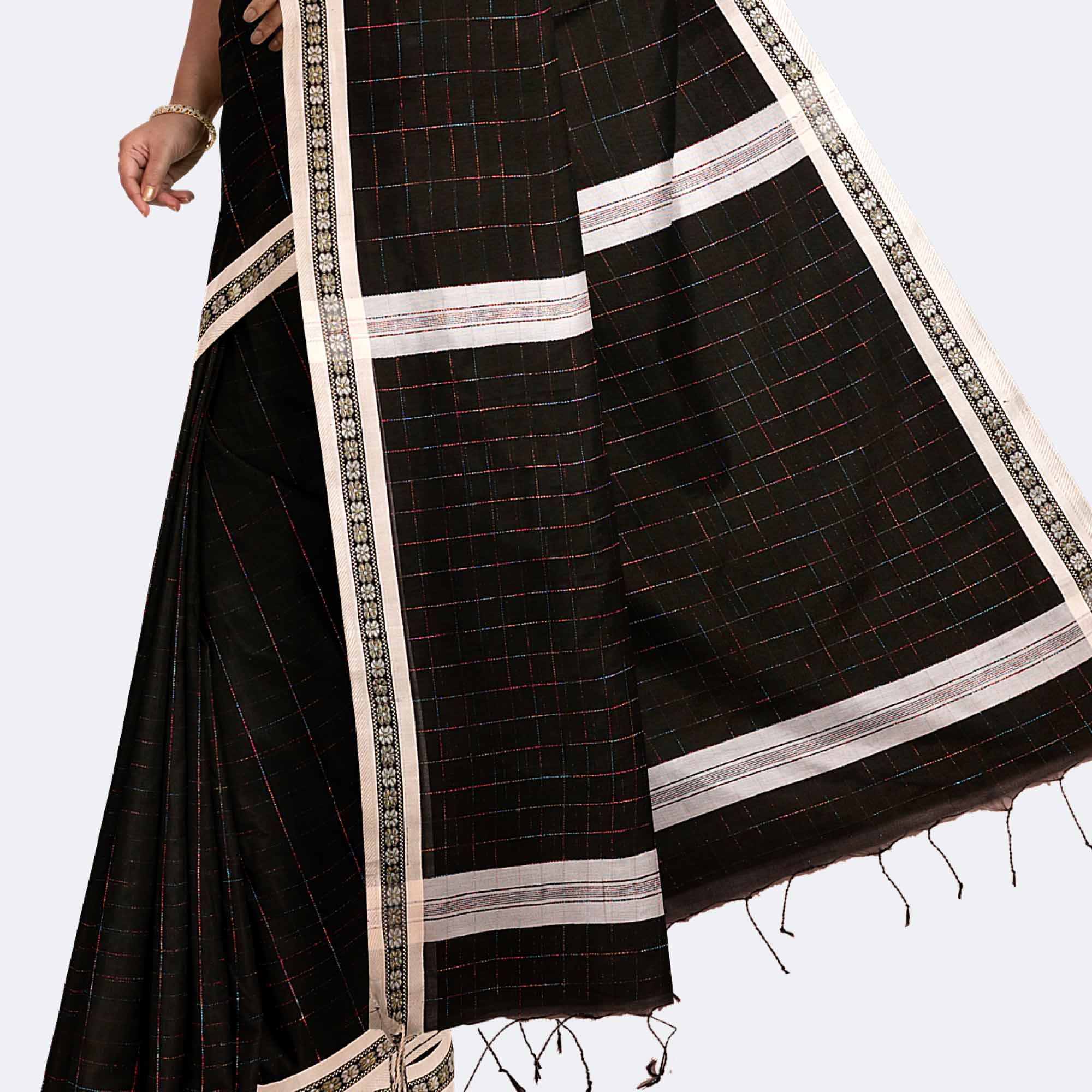 Jory Design Black Half Silk Saree