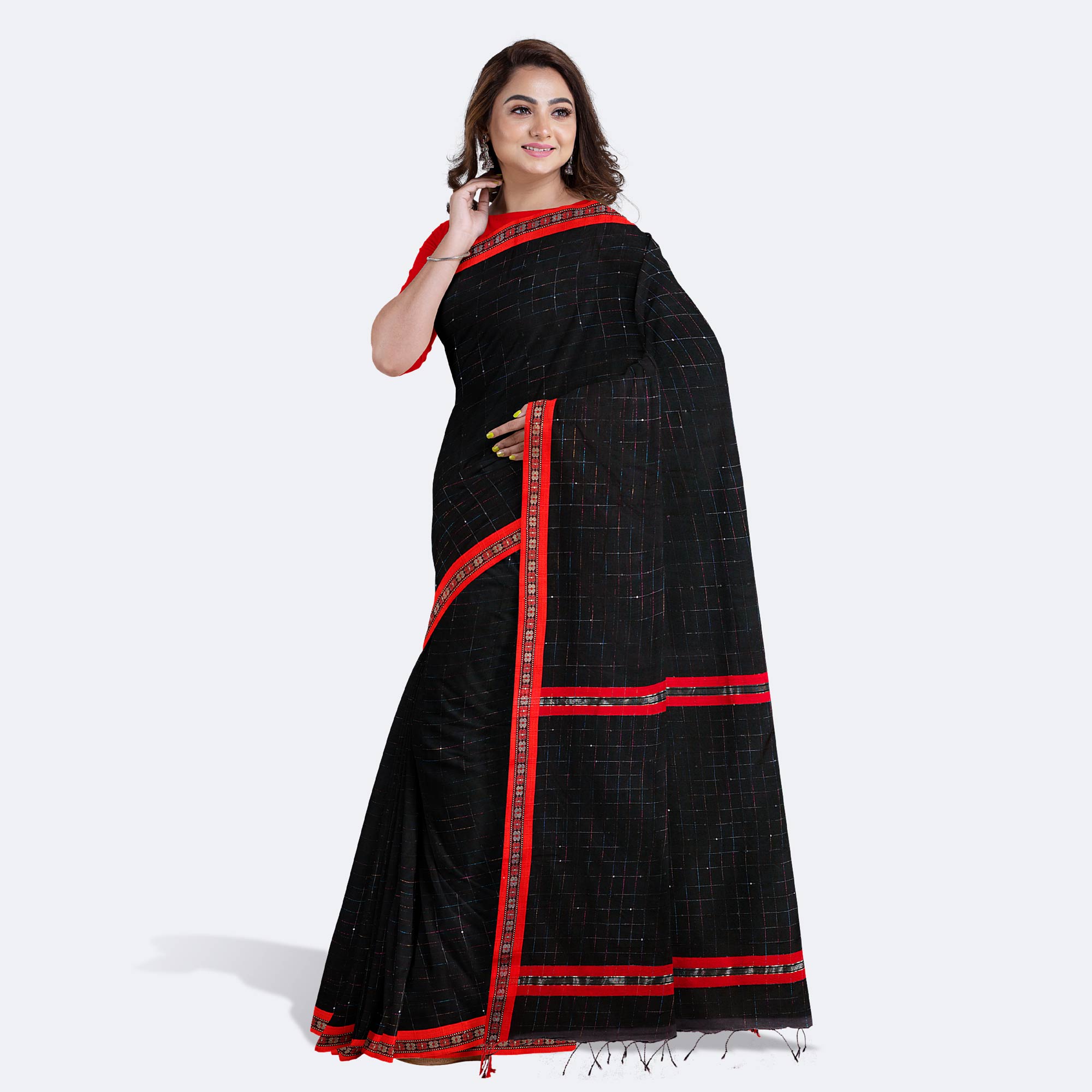 Jory Design Black & Red Half Silk Saree