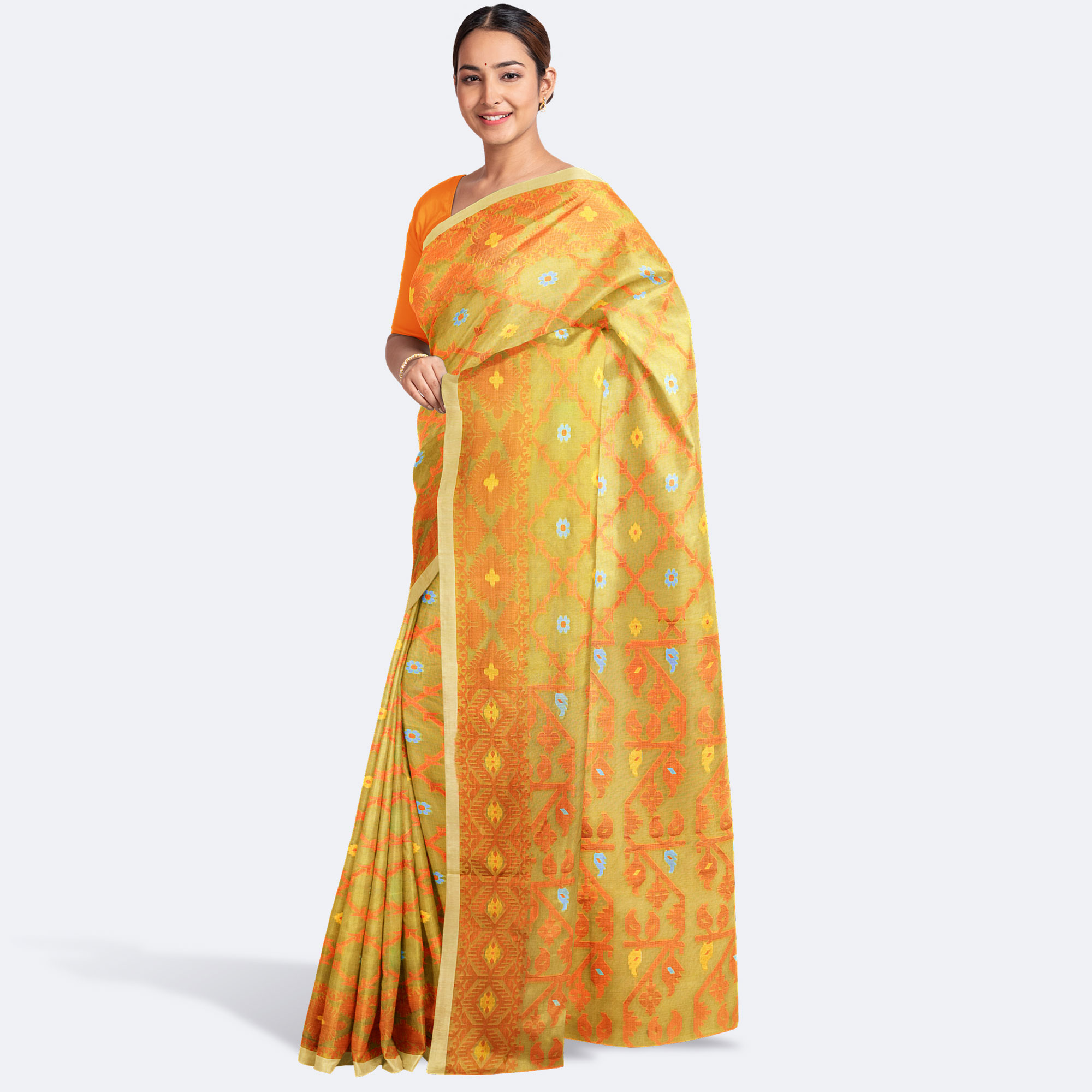 Golden Wood Handcrafted Tant Saree