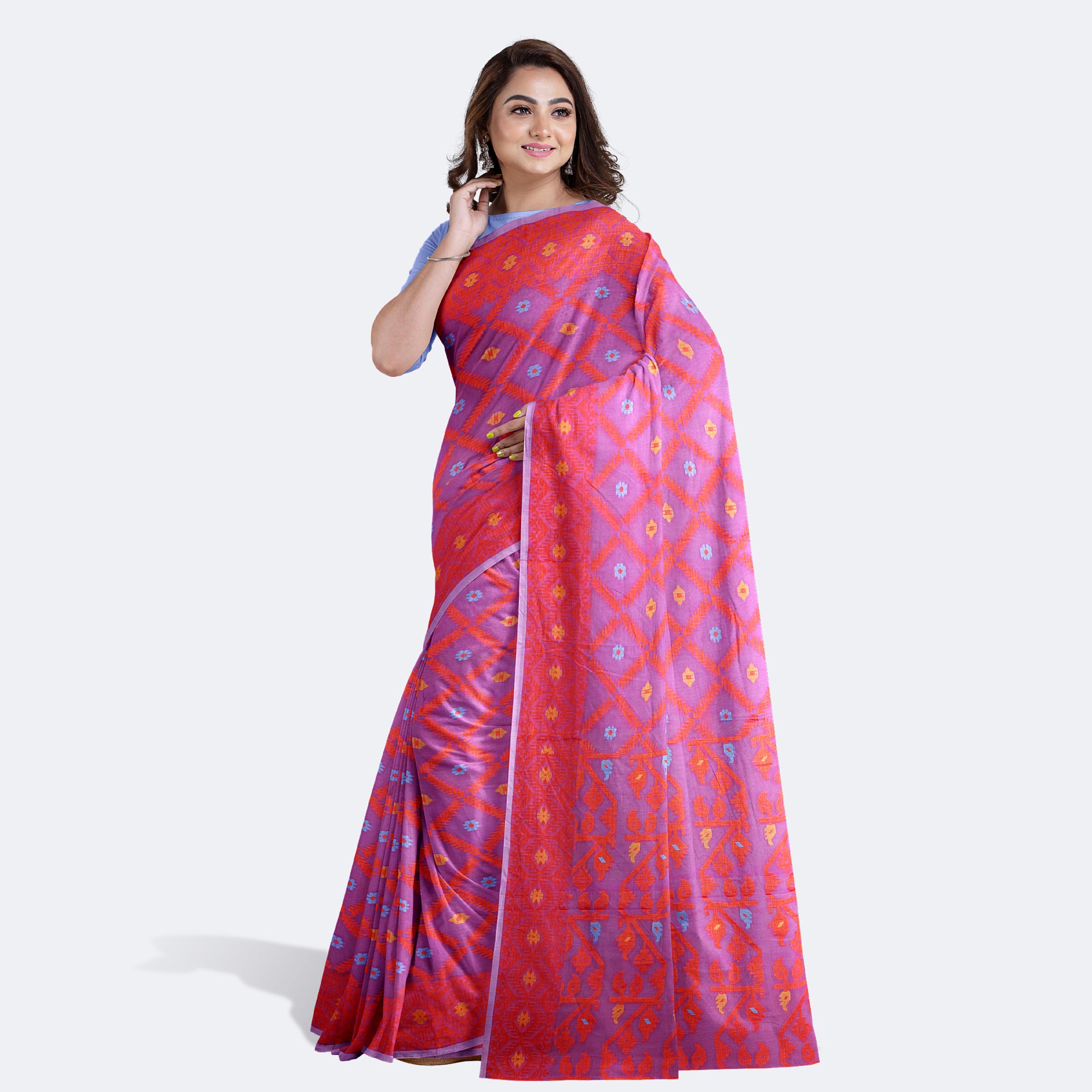 Velvet Maroon Handcrafted Tant Saree