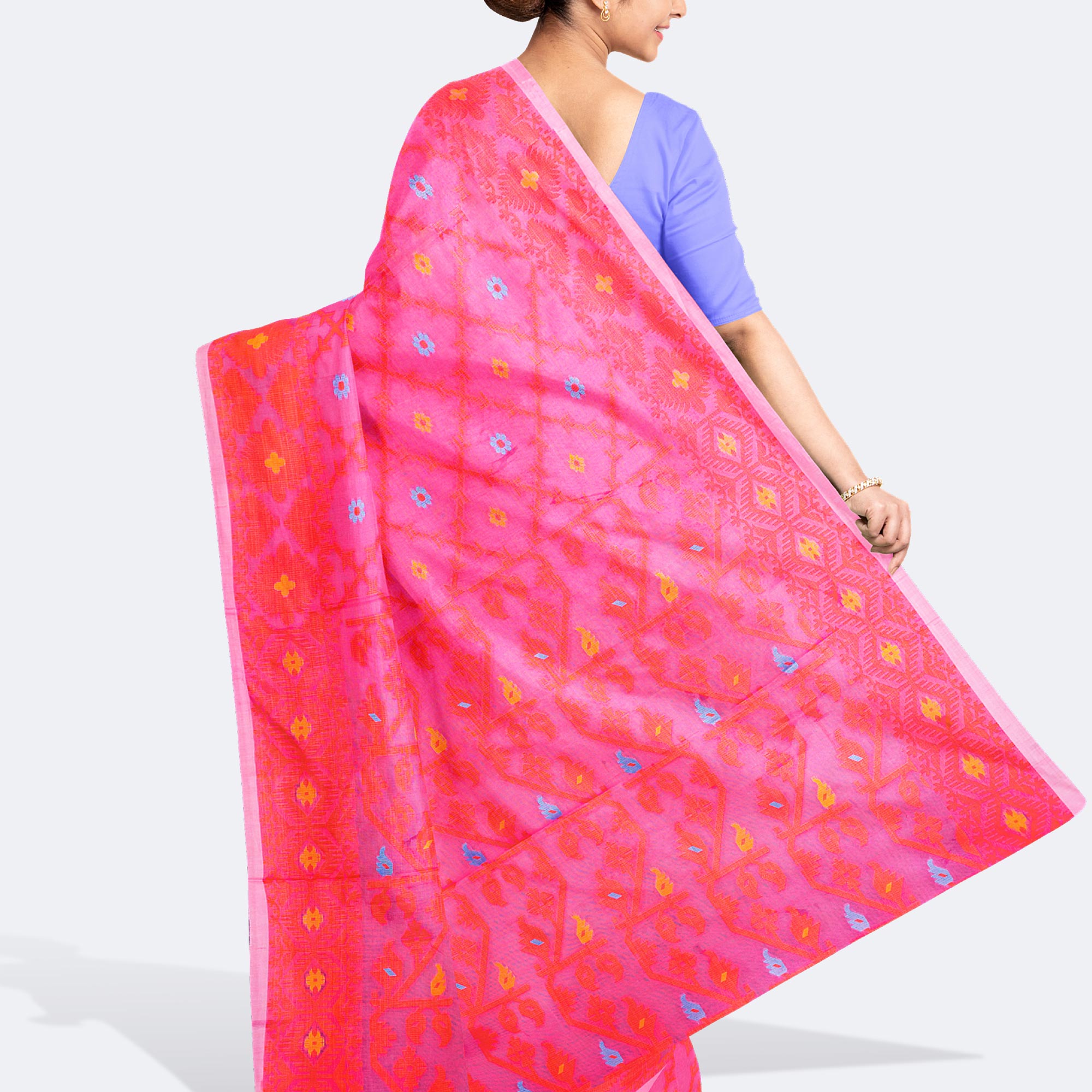 Pastel Red Handcrafted Tant Saree