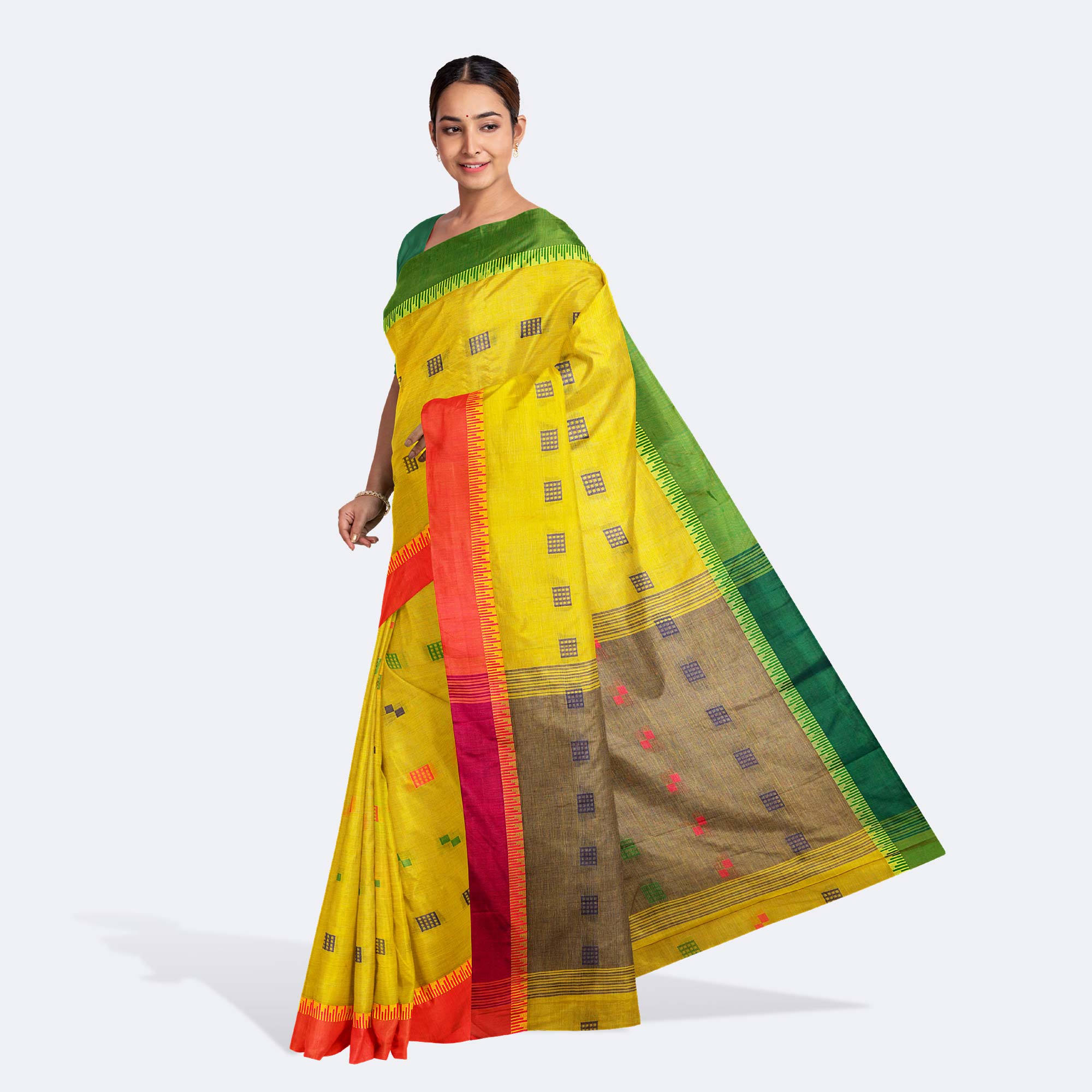 Neon Yellow Handcrafted Tant Saree
