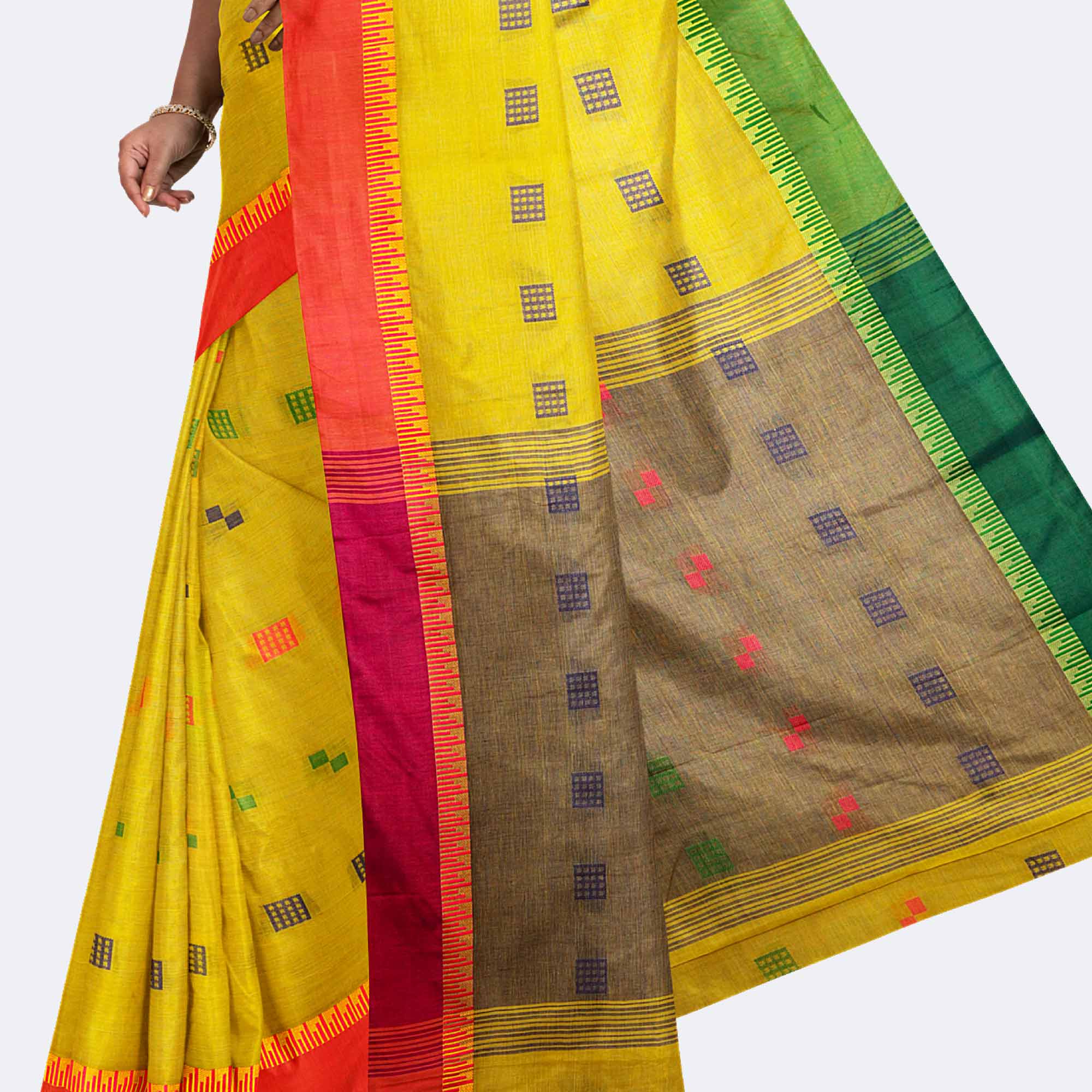 Neon Yellow Handcrafted Tant Saree