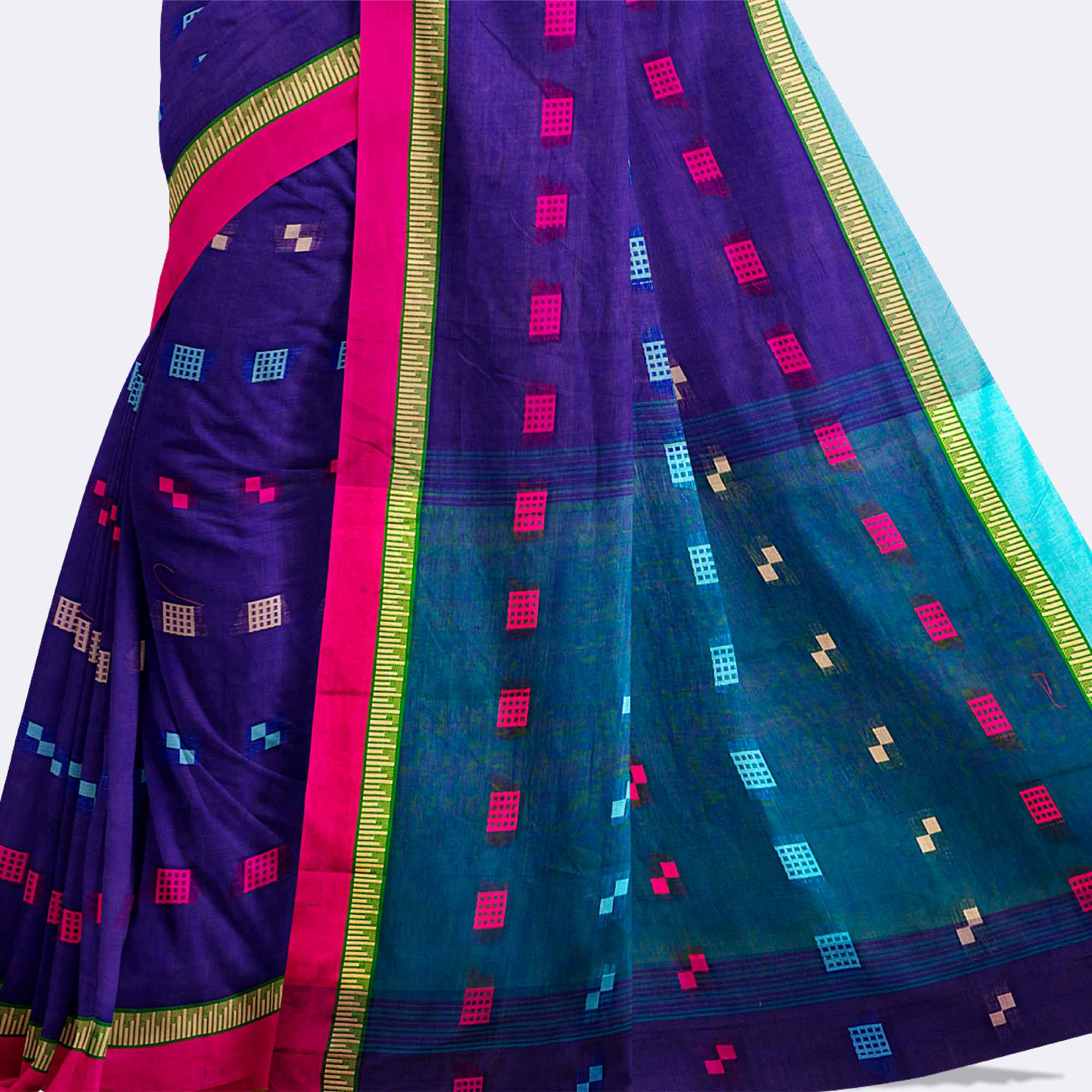 Midnight Blue Handcrafted Tant Saree