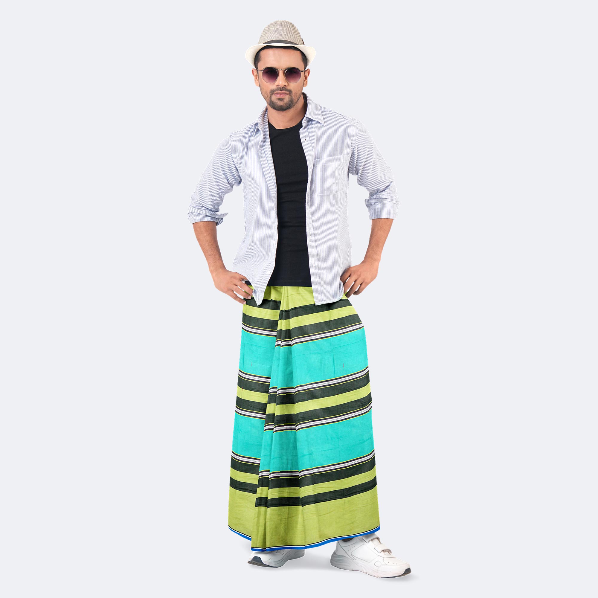 Turquoise & Forst Green Lungi - Bikkhato