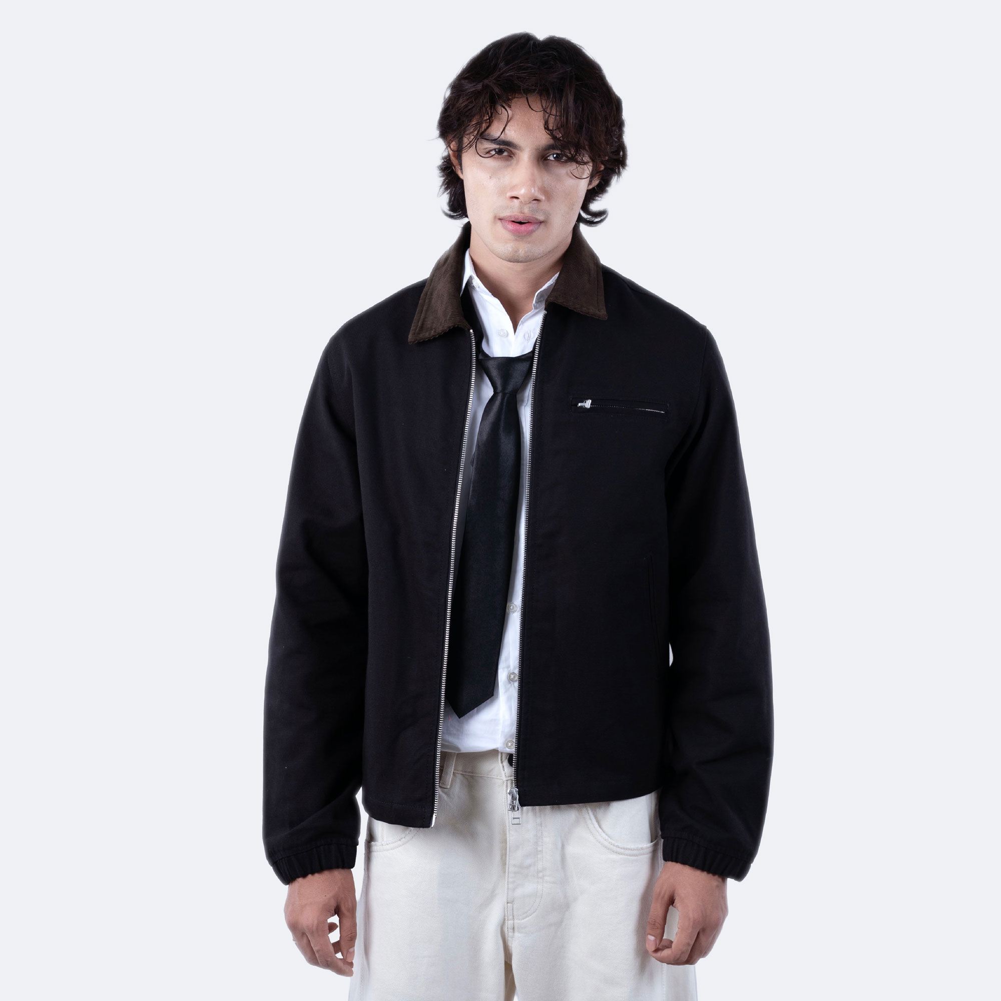 Jacket with contrast collar Black