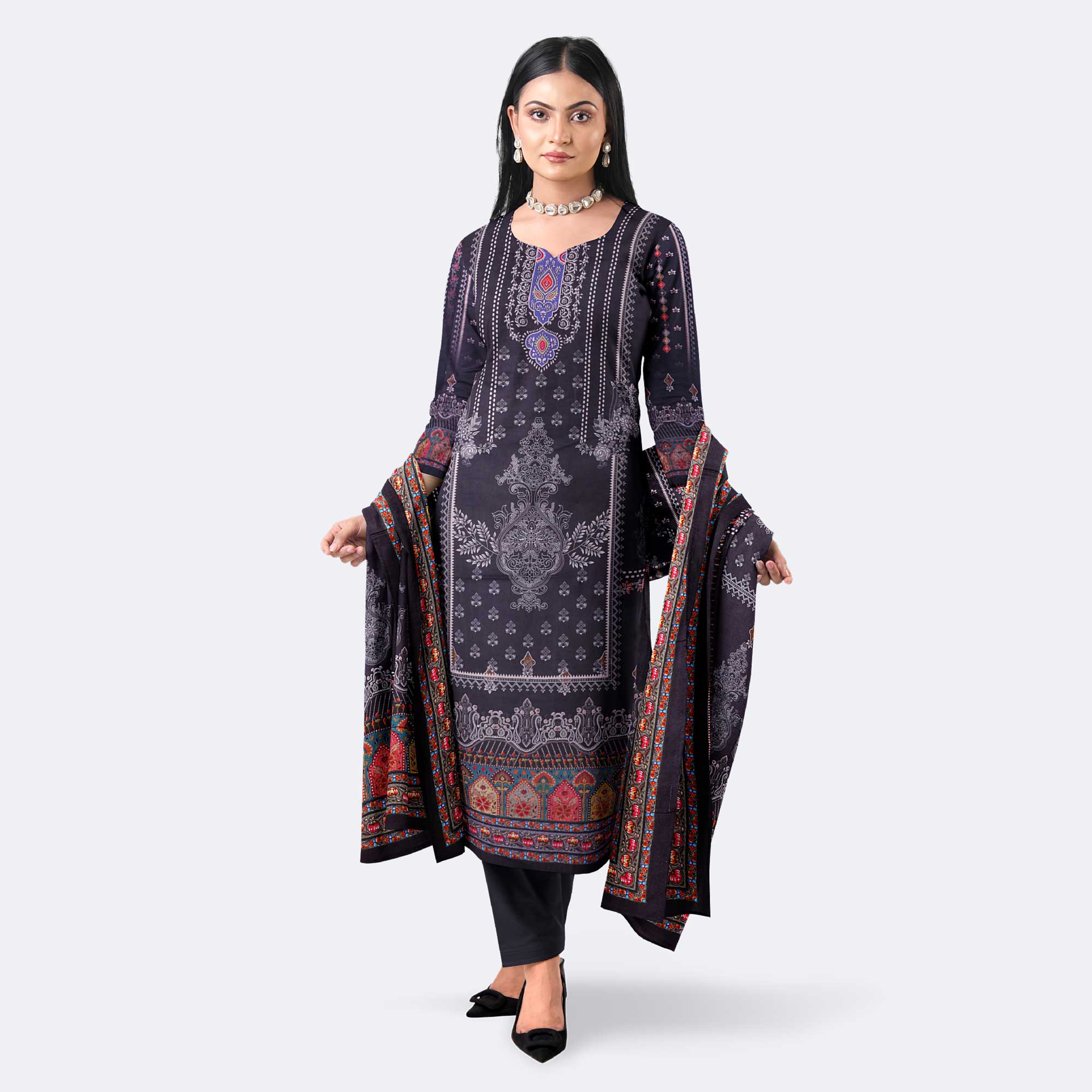 Ladyline Women's Cotton Salwar Kameez Set - 3 Piece Printed Ensemble With Dupatta - View #4