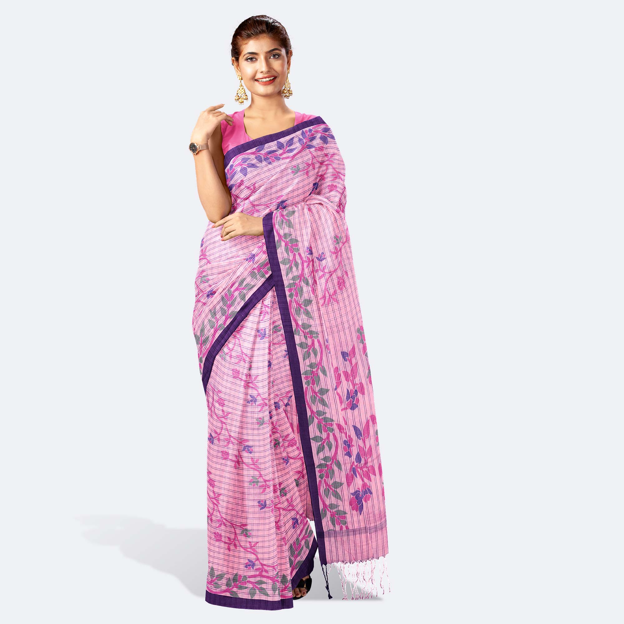 Peach Pink Tant Saree