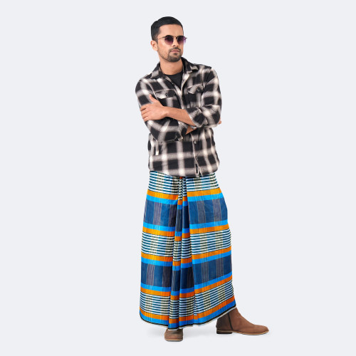 Stylish Multicolor Stripe & Check Lungi - Torongo