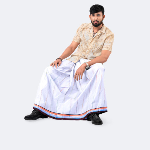 White & light pink Check Cotton Lungi