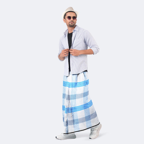 Sky blue Check Cotton Lungi