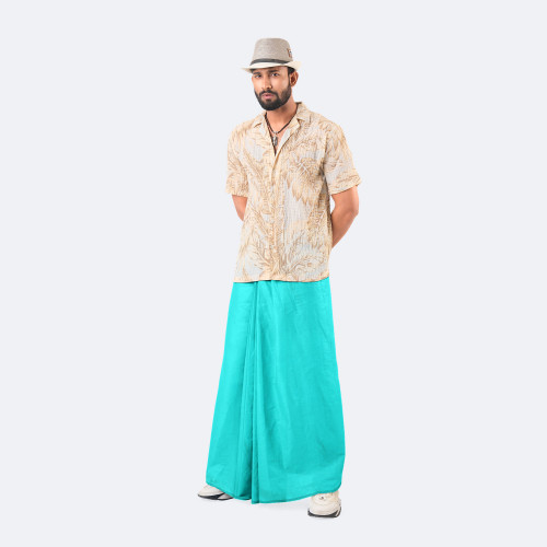 Turquoise Color Cotton Lungi - Apurbo । MIAH