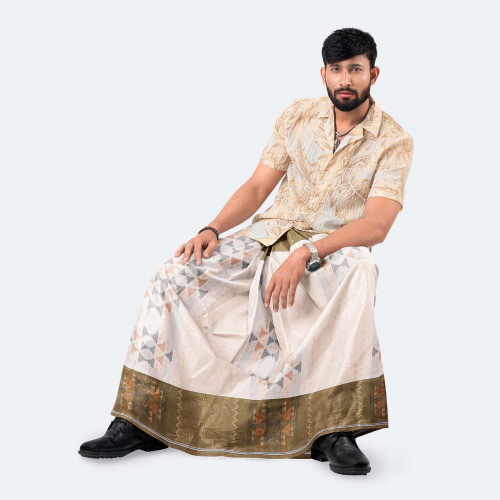 White Floral Touch Lungi - Bektitto