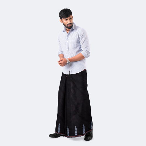 Black Color Solid Cotton Lungi - Bikkhato | MIAH