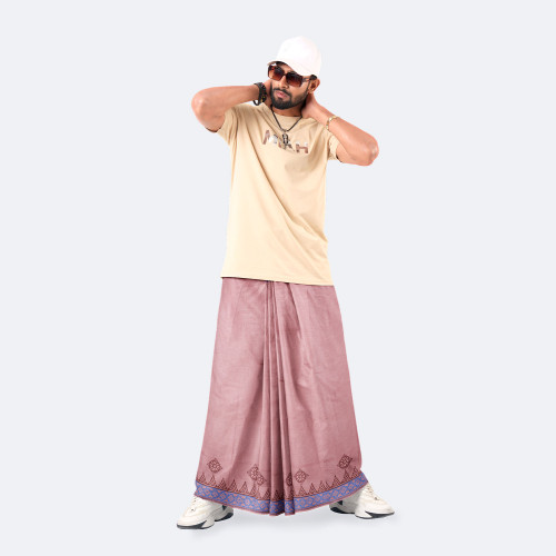 Flamingo pink Solid Cotton Lungi - Bikkhato | MIAH