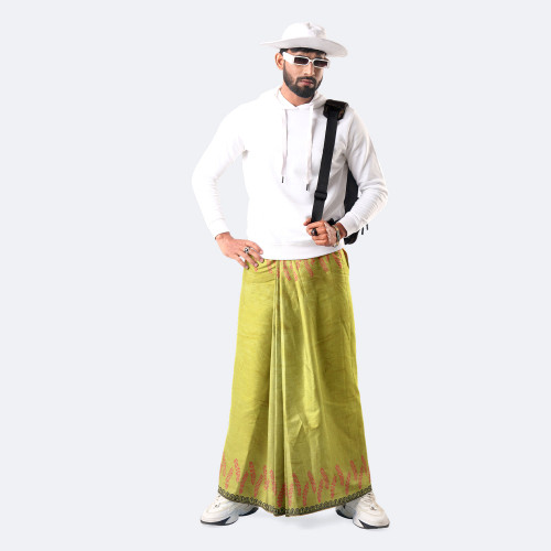 Olive Green Classic Solid Lungi - Bikkhato | MIAH