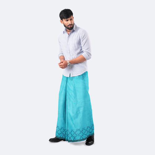 Turquoise Color Cotton Lungi - Bikkhato