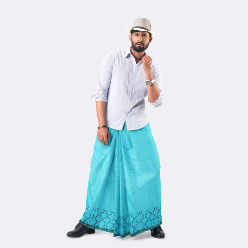 Turquoise Color Cotton Lungi - Bikkhato