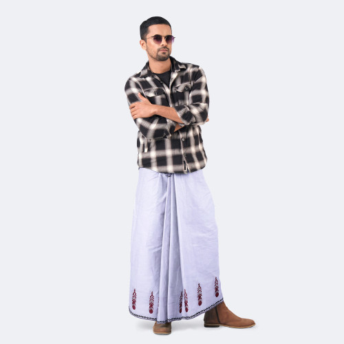 White Color Cotton Lungi - Bikkhato