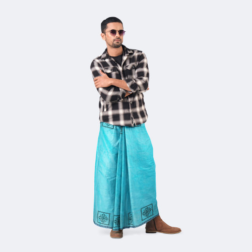Sky Blue Cyan Cotton Lungi - Bikkhato