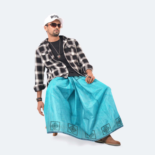 Sky Blue Cyan Cotton Lungi - Bikkhato