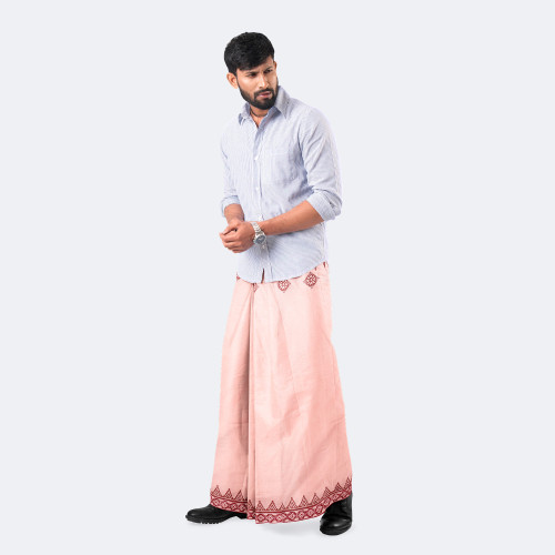 Peach Pink Cotton Lungi - Bikkhato
