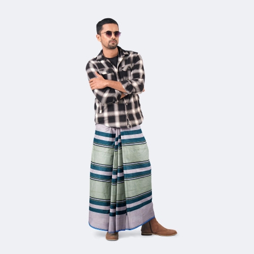 Turquoise & Forst Green Lungi - Bikkhato | MIAH