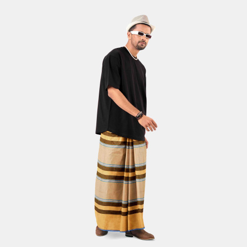 Orange Color Stripe & Check Lungi - Bikkhato | MIAH