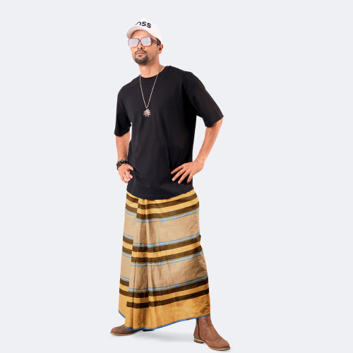Orange Color Stripe & Check Lungi - Bikkhato | MIAH