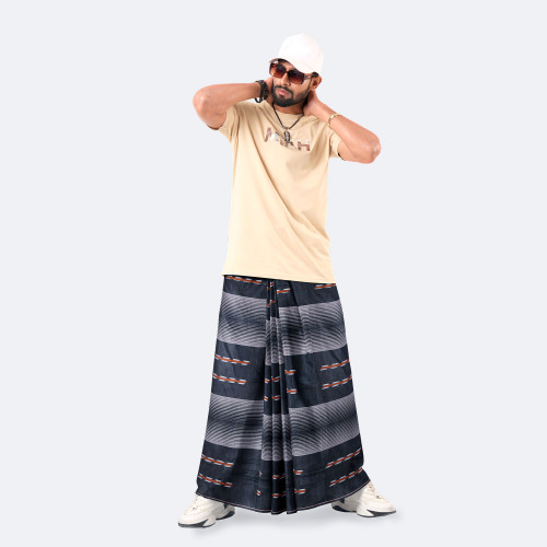 Black Color Cotton Lungi - Crown | MIAH